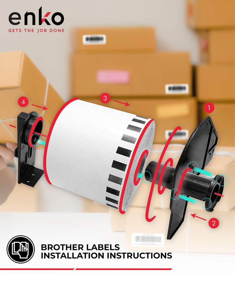 enKo Products enKo - Compatible DK-1201 Standard Address 1-1/7" x 3-1/2" Replacement Labels, Compatible for Brother QL Label Printers [12 Rolls / 4800 Labels with 4 Refillable Cartridge Frame] - Image 3